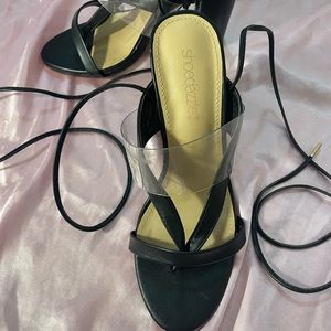lace up black heels with clear strap